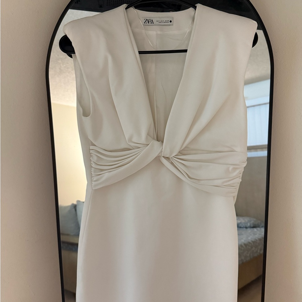 Zara Cream Twist-Front Mini Dress